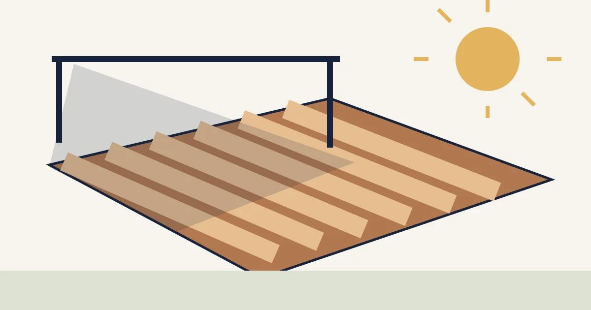 Conceptual sunny deck with a shaded section and exposed boards