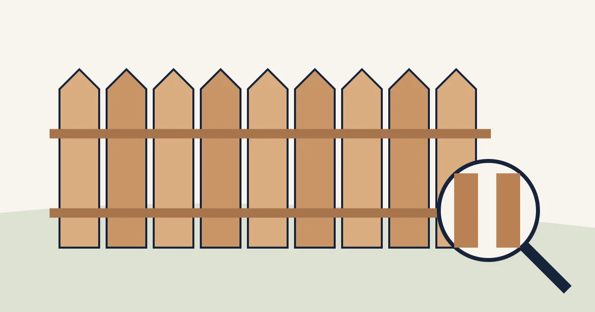 Conceptual wood fence with a magnified view of a gap