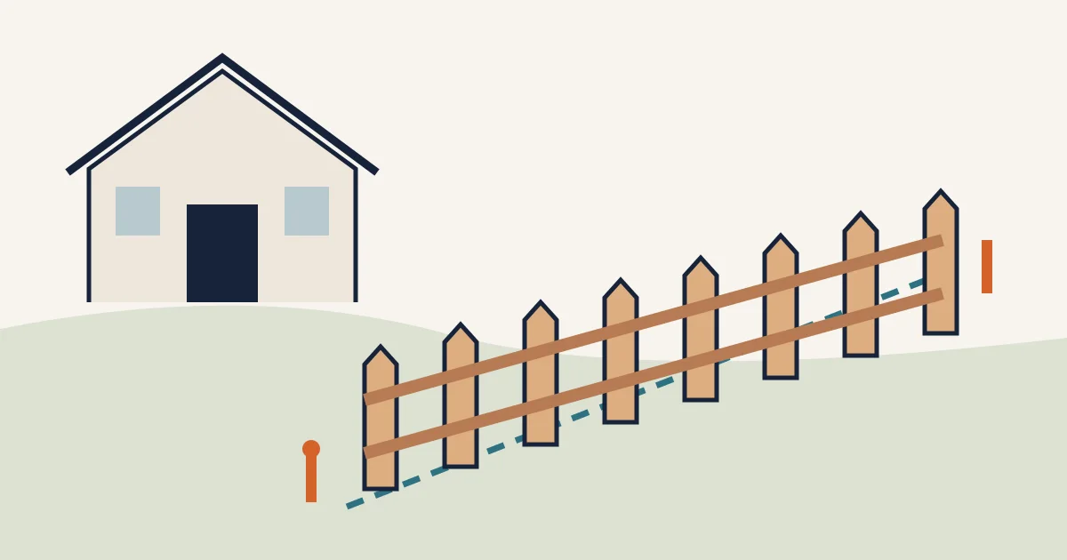 Conceptual house, existing wood fence and separate dashed boundary reference