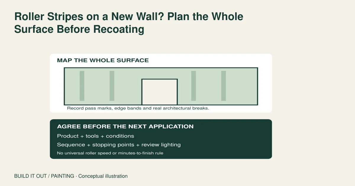 A wall with pass bands and a doorway illustrates the surface map; planning fields cover product, tools, conditions, sequence and review.